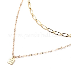 2Pcs 2 Style Rectangle with Good Luck Pendant Necklaces Set&nbsp;NJEW-JN04009