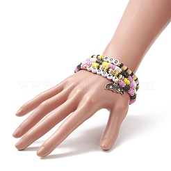 4Pcs 4 Style Polymer Clay Heishi Surfer Stretch Bracelets Set wtih Alloy Enamel Bat Charms&nbsp;BJEW-TA00253