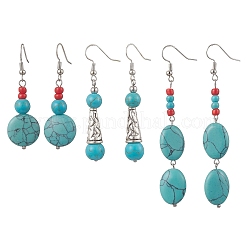 Brass Synthetic Turquoise Dangle Earrings&nbsp;EJEW-JE06535