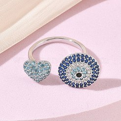 Brass Micro Pave Cubic Zirconia Cuff Open Rings&nbsp;CU-CBAEC29-07P