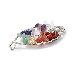 7 Chakra Leaf Natural Mixed Stone Copper Wire Wrapped Chip Big Pendants&nbsp;G-E195-01P-01