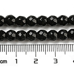 Faceted Round Natural Black Onyx Beads Strands&nbsp;G-S132-01