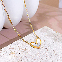 Heart Stainless Steel & Natural Shell Pendant Necklaces & Stud Earrings Sets&nbsp;FS-WG4CC15-02