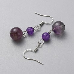 Natural Amethyst Round Beaded Dangle Earrings&nbsp;EJEW-WH0001-11G