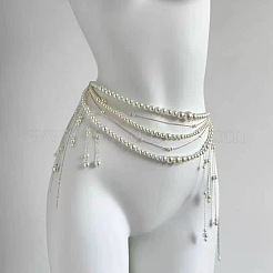 Alloy & White Plastic Pearl Round Beaded Tassel Layered Waist Belly Chains for women&nbsp;FS-WGCE022-01