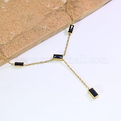 Stainless Steel & Black Rectangle Block Y-shaped Tassel Necklaces for Daily and Formal Wear&nbsp;UV0910