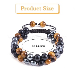 Natural Obsidian & Tiger Eye & Synthetic Hematite Braided Bead Bracelet&nbsp;BJEW-SW00001-22