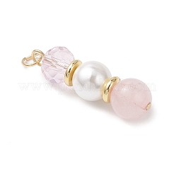 3Pcs 3 Styles Natural Rose Quartz and Shell Pearl & Glass Pendants&nbsp;PALLOY-JF04786-01