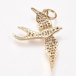 Brass Micro Pave Cubic Zirconia Bird Pendants&nbsp;ZIRC-A009-36G