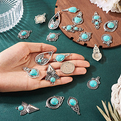 20Pcs 10 Styles Tibetan Style Alloy Pave Imitation Turquoise Pendants&nbsp;FIND-TA0008-36