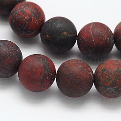 Frosted Round Natural Brecciated Jasper Beads Strands&nbsp;G-N0166-47-8mm