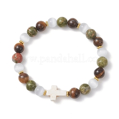 Natural Unakite & Tiger Eye Beads Stretch Bracelets for Women&nbsp;BJEW-JB13271