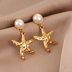 304 Stainless Steel & Plastic Pearl Stud Dangle Earrings&nbsp;WG9A652-01