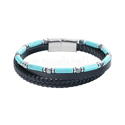 Column Synthetic Turquoise Braided PU Leather 3-Strand Bracelets with Stainless Steel Magnetic Clasps for Men&nbsp;WG65235-02