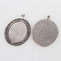 Vintage Large Tibetan Style Alloy Pendant Cabochon Bezel Settings&nbsp;TIBEP-O006-09AS