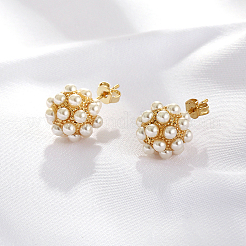 Vintage French Style Brass Round Stud Earrings&nbsp;TG1714