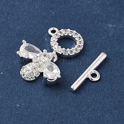 Brass Micro Pave Clear Cubic Zirconia Toggle Clasps&nbsp;KK-G531-06S