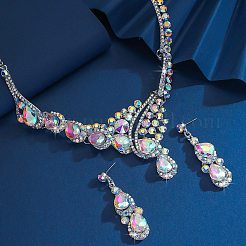 Teardrop Alloy Rhinestone Bib Necklaces & Stud Earring Sets for Women&nbsp;FS-WG2AA93-03