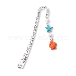 Synthetic Turquoise Tortoise Starfish Pendant Bookmarks with Natural Lava Rock&nbsp;AJEW-JK00285
