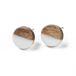 Opaque Resin & Walnut Wood Stud Earrings&nbsp;EJEW-N017-008-B10