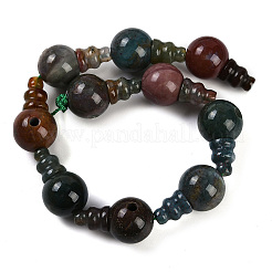 Natural Indian Agate 3-Hole Guru Beads Strands&nbsp;G-H064-E02-01