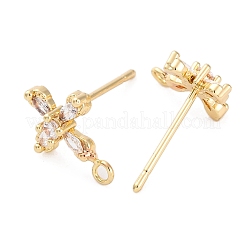 Cross Brass Micro Pave Cubic Zirconia Stud Earring Finding&nbsp;KK-Z084-02G