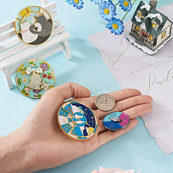4Pcs 4 Style Elephant & Cat & Girl and Boy & Diamond Rotating Enamel Pins Set&nbsp;JEWB-TA0001-09