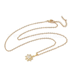 Brass Micro Pave Clear Cubic Zirconia Pendant 304 Stainless Steel Chain Necklaces for Women&nbsp;NJEW-D341-12A-G