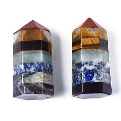 Assembled Natural Red Jasper & Topaz Jade & Tiger Eye & Green Aventurine & Blue Spot Jasper & Lapis Lazuli & Amethyst Hexagonal Prism Crystal Column Pendulum Decoration&nbsp;G-S375-001
