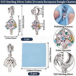 1Pc 925 Sterling Silver Pave Cubic Zirconia European Dangle Charms&nbsp;STER-BBC0005-74