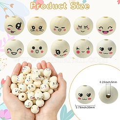 100Pcs Printed Wood European Beads&nbsp;WOOD-CJ0002-78