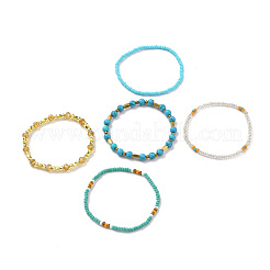 5Pcs 5 Style Synthetic Turquoise(Dyed) & Hematite & Glass Sead Beads Stretch Bracelets Set&nbsp;BJEW-JB07670-03
