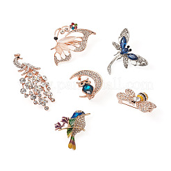6Pcs 6 Style Animal Insect Crystal Pins Set for Girl Women&nbsp;JEWB-PJ0001-01