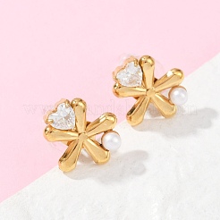 304 Stainless Steel Cubic Zirconia Stud Earrings&nbsp;EJEW-Z110-03G-04