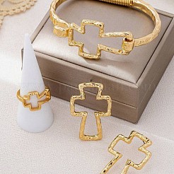 Iron Hammered Hollow Cross Hinge Bangles & Earrings & Rings Sets for Women&nbsp;WGA1E3C-01