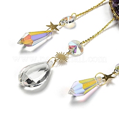 Wire Wrapped Natural Amethyst Chip Moon Pendant Decoration&nbsp;HJEW-C006-03A