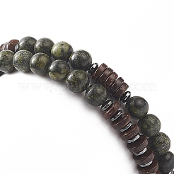 Natural Serpentine & Synthetic Non-magnetic Hematite Beads Energy Stretch Bracelets Set&nbsp;BJEW-JB07142-05