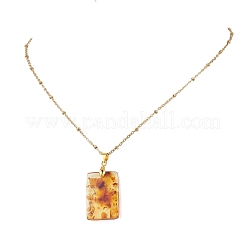 Natural Amber Rectangle Pendant 304 Stainless Steel Cable Chain Necklaces&nbsp;NJEW-JN05981-02
