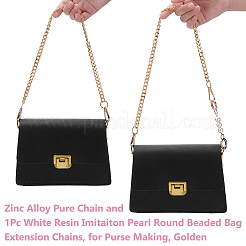 1Pc Zinc Alloy Pure Chain and 1Pc White Resin Imitation Pearl Round Beaded Bag Extension Chains&nbsp;DIY-UN0007-38