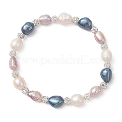 Polymer Clay Rhinestone & Natural Cultured Freshwater Pearl Beads Stretch Bracelets for Women&nbsp;BJEW-JB13192