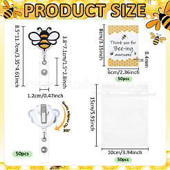 50Pcs Bees Polyester with ABS Plastic Retractable Badge Reel&nbsp;HJEW-DR00247