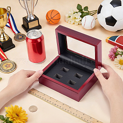 4-Slot Wooden Championship Ring Organizer Boxes with Acrylic Visible Window Lid and PU Leather Inside&nbsp;CON-WH0110-327B