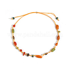 Bohemian Adjustable Porcelain Chip Beads Cotton Cord Braided Necklaces for Women&nbsp;WG0ECFE-01