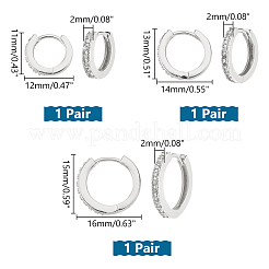 3 Pairs 3 Styles Brass Micro Pave Cubic Zirconia Hoop Earrings&nbsp;EJEW-PH0001-29A