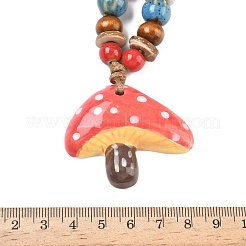Mushroom Porcelain & Coconut Bead Pendant Necklaces&nbsp;NJEW-G182-01