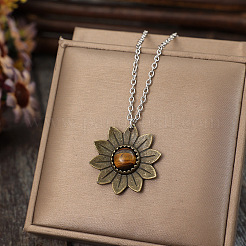 Alloy with Tiger Eye Flower Pendant Necklaces for Women&nbsp;FS-WGB1948-01