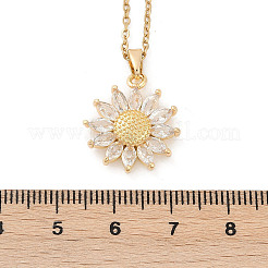 Flower Brass Micro Pave Cubic Zirconia Pendant Neckalces&nbsp;NJEW-C076-21G