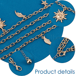 Alloy Moon Sun Star Double Layer Tassel Waist Chains&nbsp;AJEW-GF0013-25G