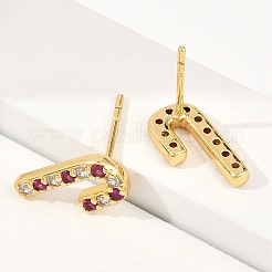 Christmas Rack Plating Brass Cubic Zirconia Stud Earrings&nbsp;EJEW-K245-55C-G