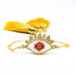 Glass Seed Braided Bead Bracelet with Double Tassel&nbsp;BJEW-A121-18B